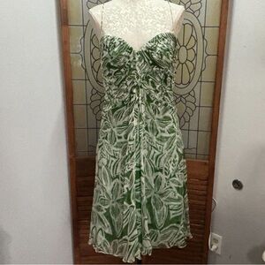 Tadashi Shoji Collection Green & White Floral Flowy Vintage Dress Style Size 10